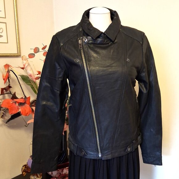 NWT Blend Women's Black Lined Genuine Leather Jacket Warm Outerwear Size L - Picture 5 of 14